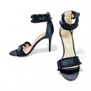 Who What Wear Black Satin 4" Stiletto Corin Frayed Ankle Strap Heels Size 8